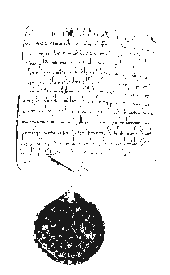 A 1176 charter of Philip of Alsace with his wax seal hanging from a parchment tag